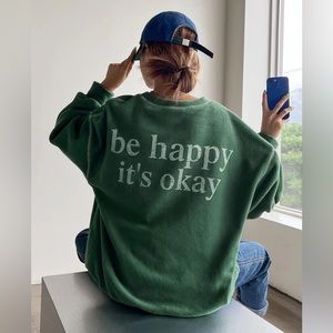 DAZY Kpop Slogan Graphic Drop Shoulder Fleece Oversized Sweatshirt Size: L